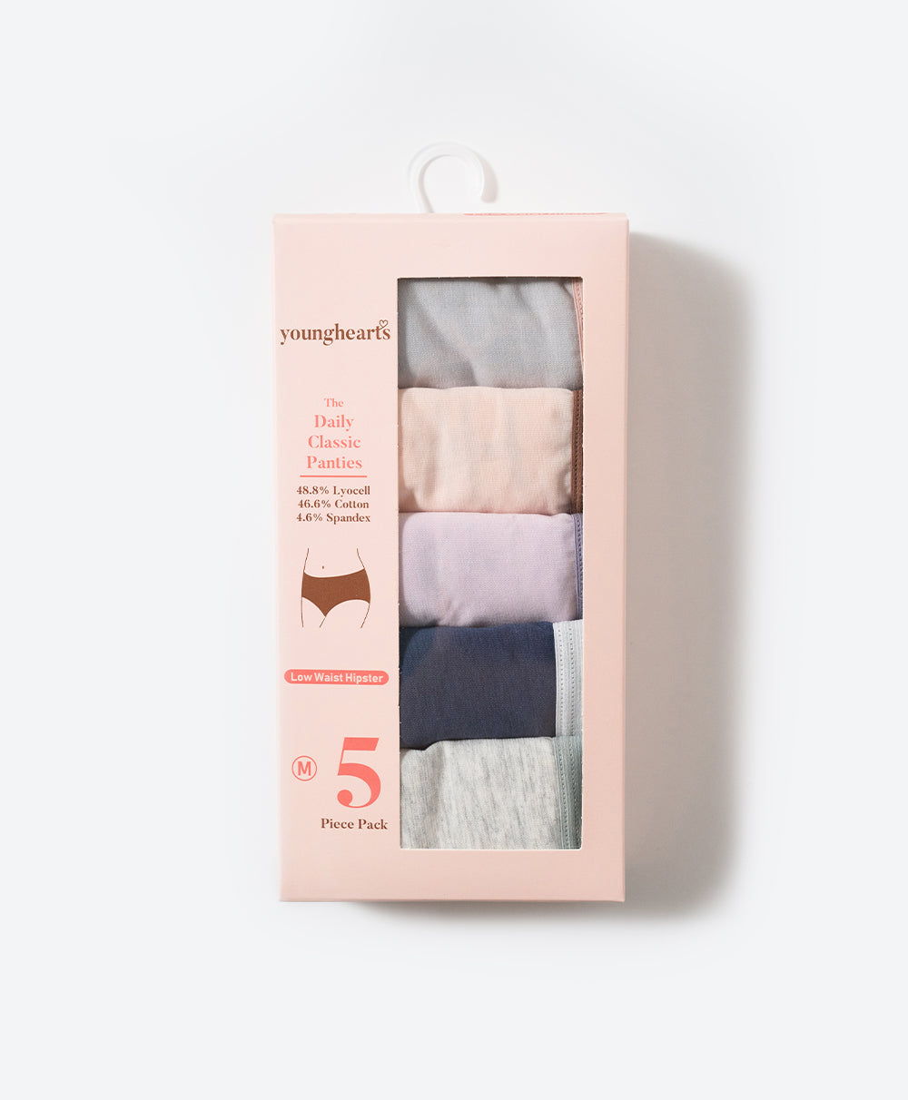 Shades of Style Low Waist Hipster 5pcs Lyocell Cotton Spandex Pack Panties