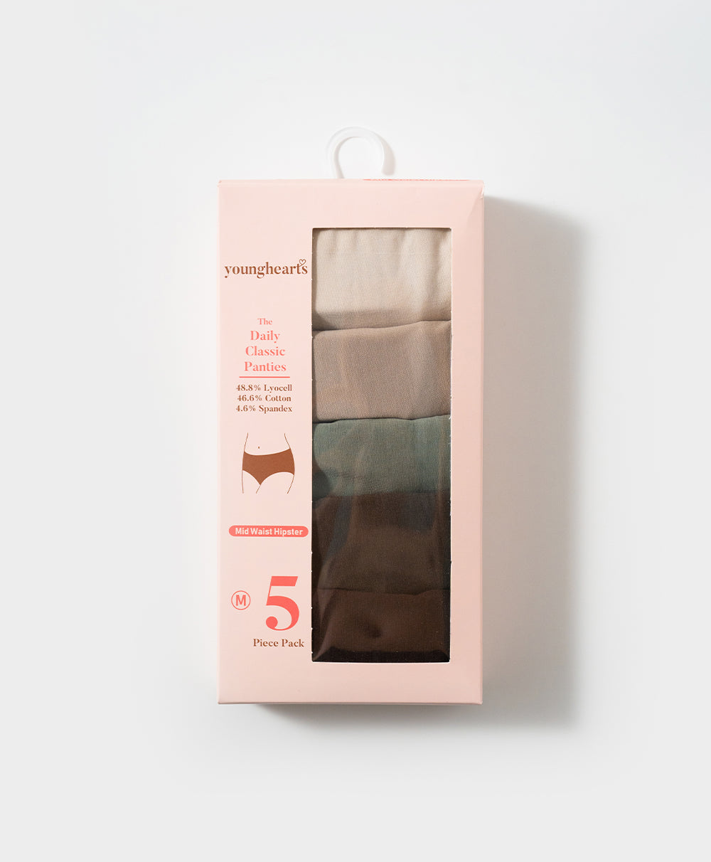 Mid Waist Hipster 5pcs Lyocell Cotton Spandex Pack Panties