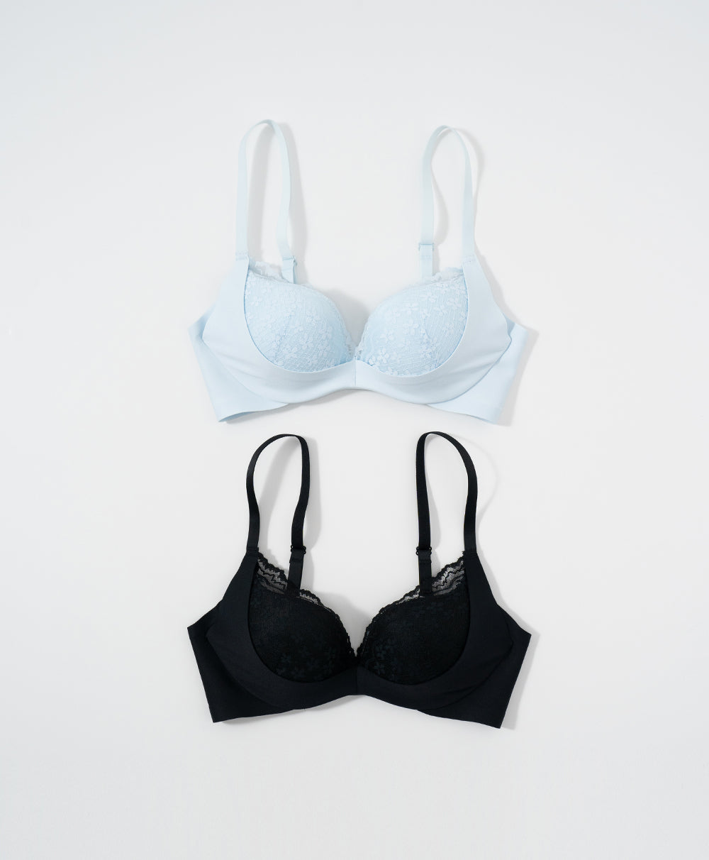 Light blue and black - Wireless Demi Push-up Bra
