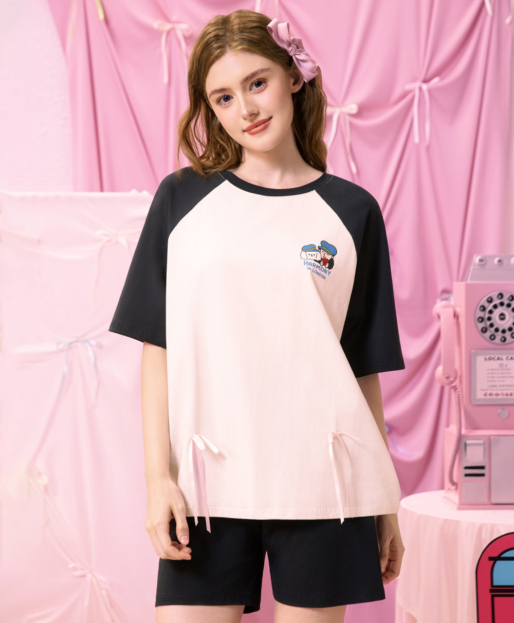 Harmony in London 3/4 Sleeves Top with Ribbon and Shorts Sleep Set