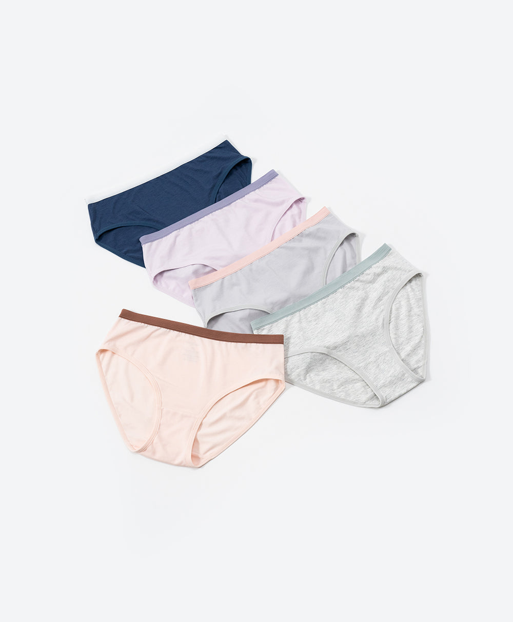 Shades of Style Mid Waist Midi 5pcs Lyocell Cotton Spandex Pack Panties