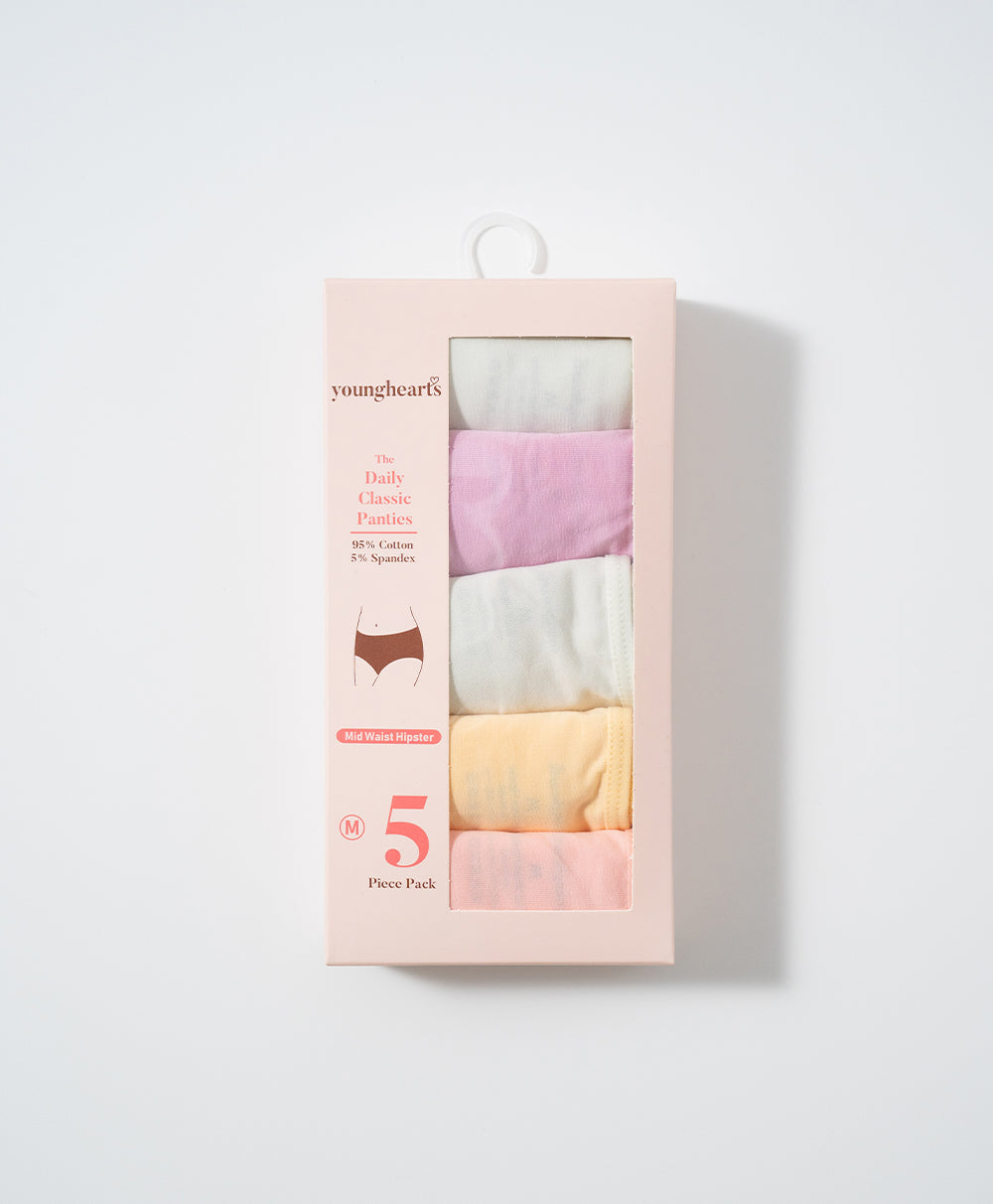 Mid Waist Hipster 5pcs Cotton Spandex Pack Panties