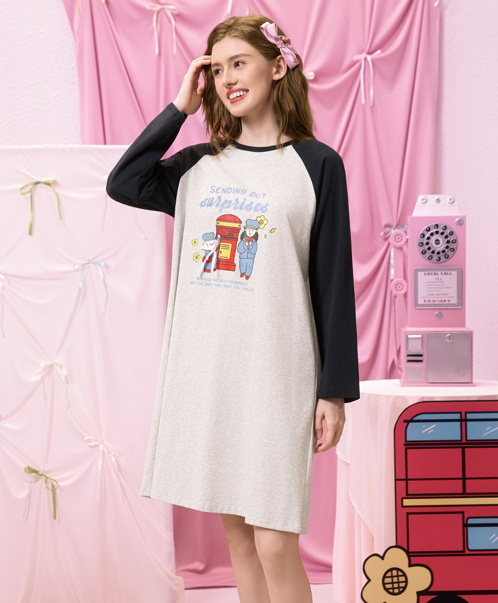  Long Sleeves Ribbon Sleep Dress