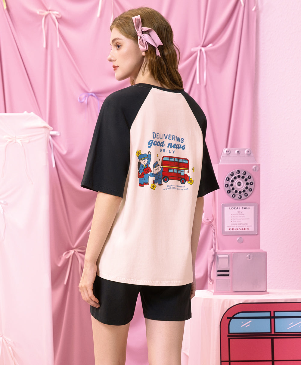 3/4 Sleeves Top with Ribbon and Shorts Sleep Set