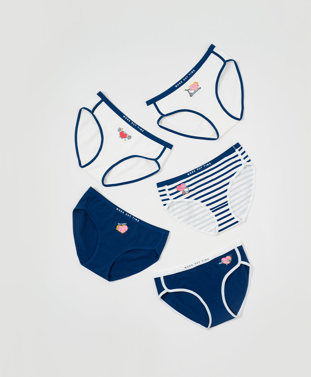 Yuki & Hattie On Diet Workout 5pcs Mid Waist Midi Graphic Panties Wonder Box