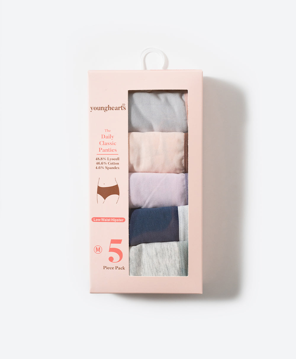 Mid Waist Midi 5pcs Lyocell Cotton Spandex Pack Panties