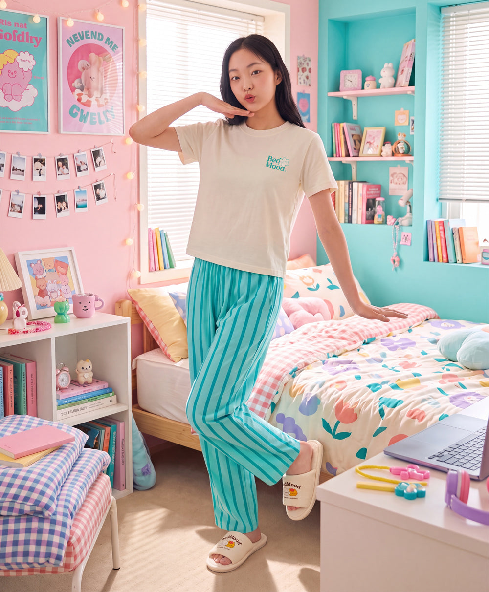BedMood Cremo & Mello No Rush No Rules Short Sleeves Top & Long Pants Set - Green