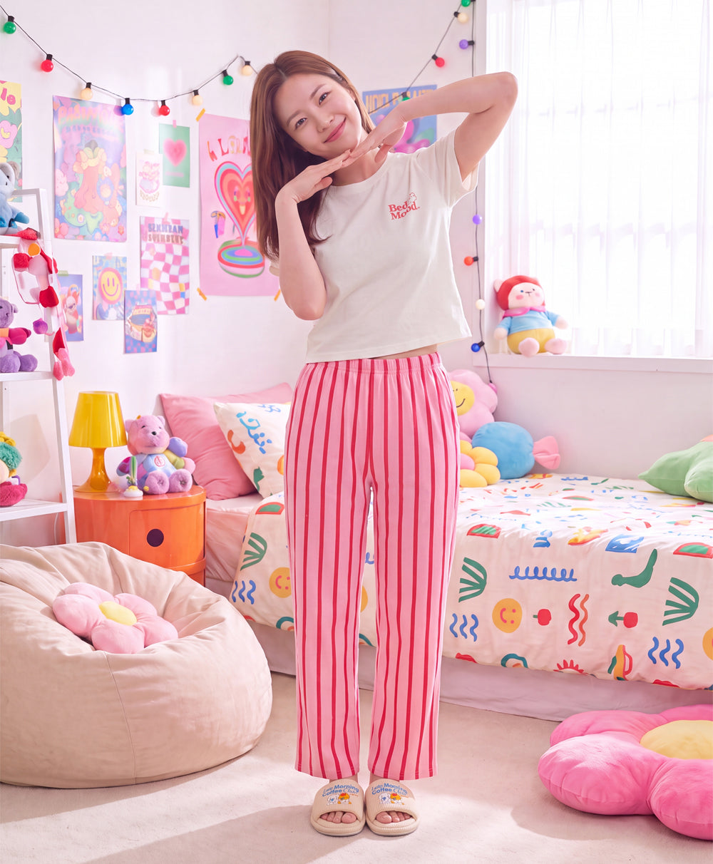 BedMood Cremo & Mello No Rush Short Sleeves Top & Long Pants Set - Pink