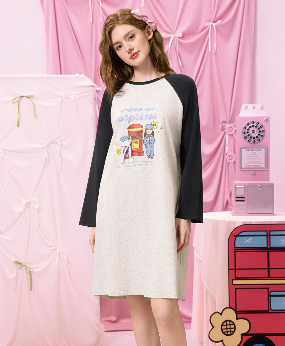 Harmony in London Long Sleeves Ribbon Sleep Dress