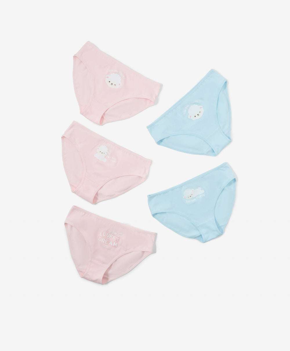 Mid Waist Midi 5pcs Cotton Spandex Graphic Pack Panties
