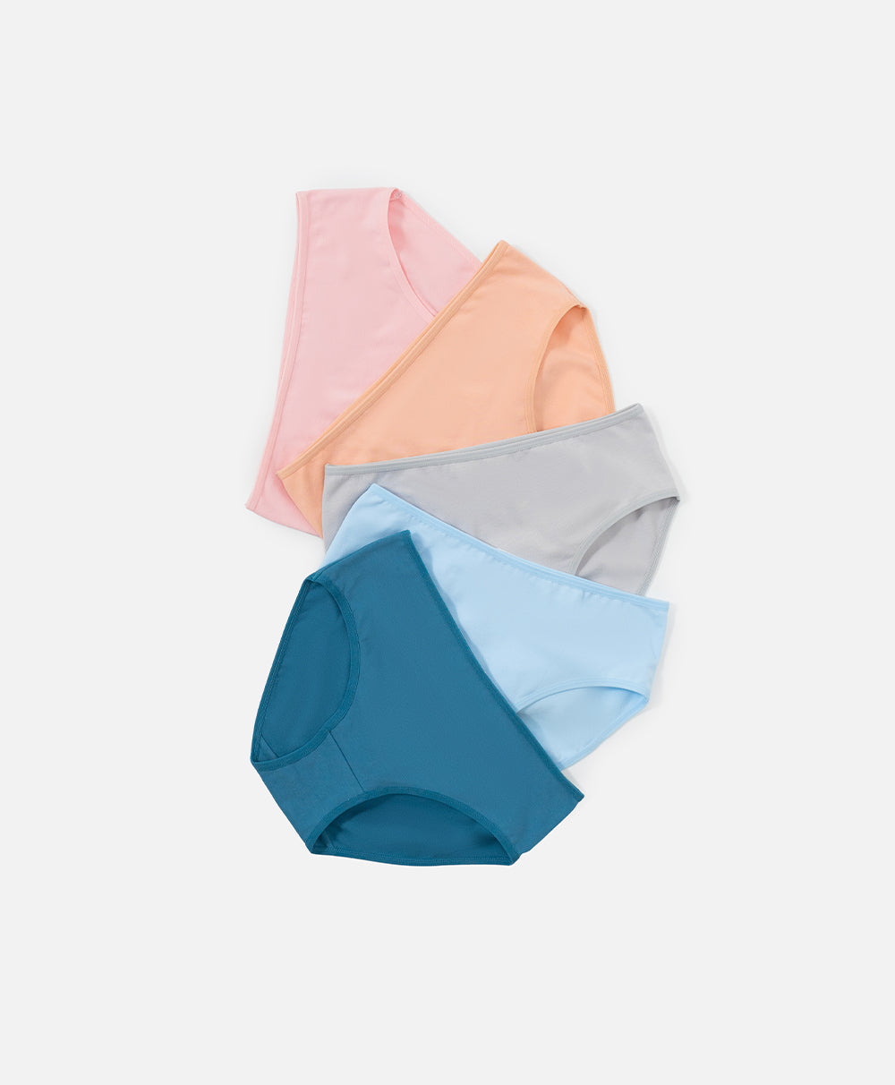 Mid Waist Midi 5pcs Cotton Spandex Pack Panties