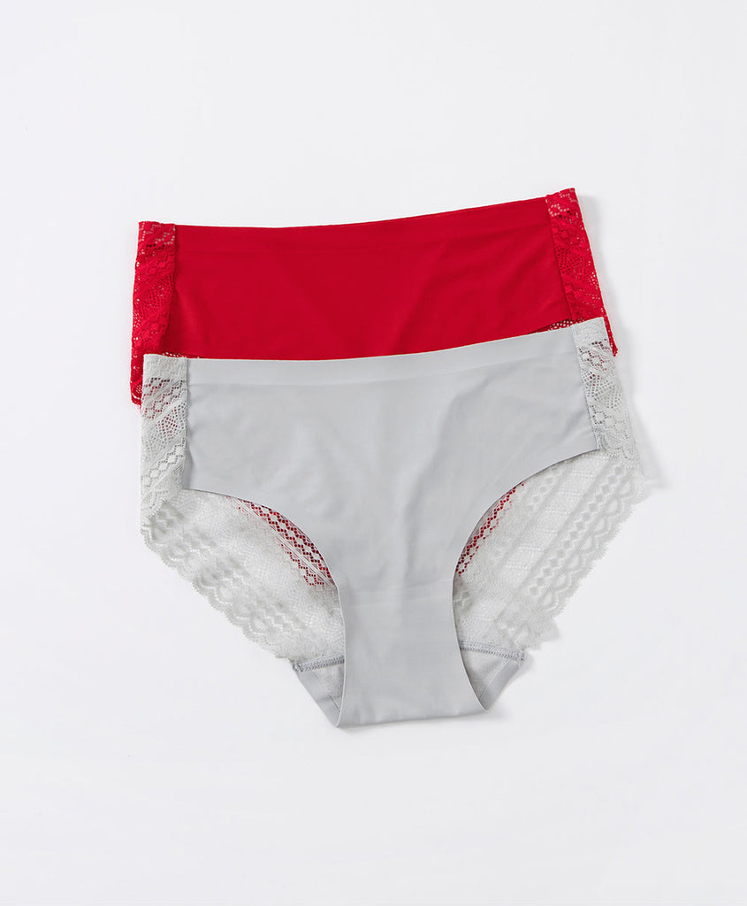 Midi Lace Panties - Red & Grey